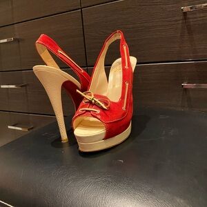 Red High Heel Peep Toe Slingback Shoes